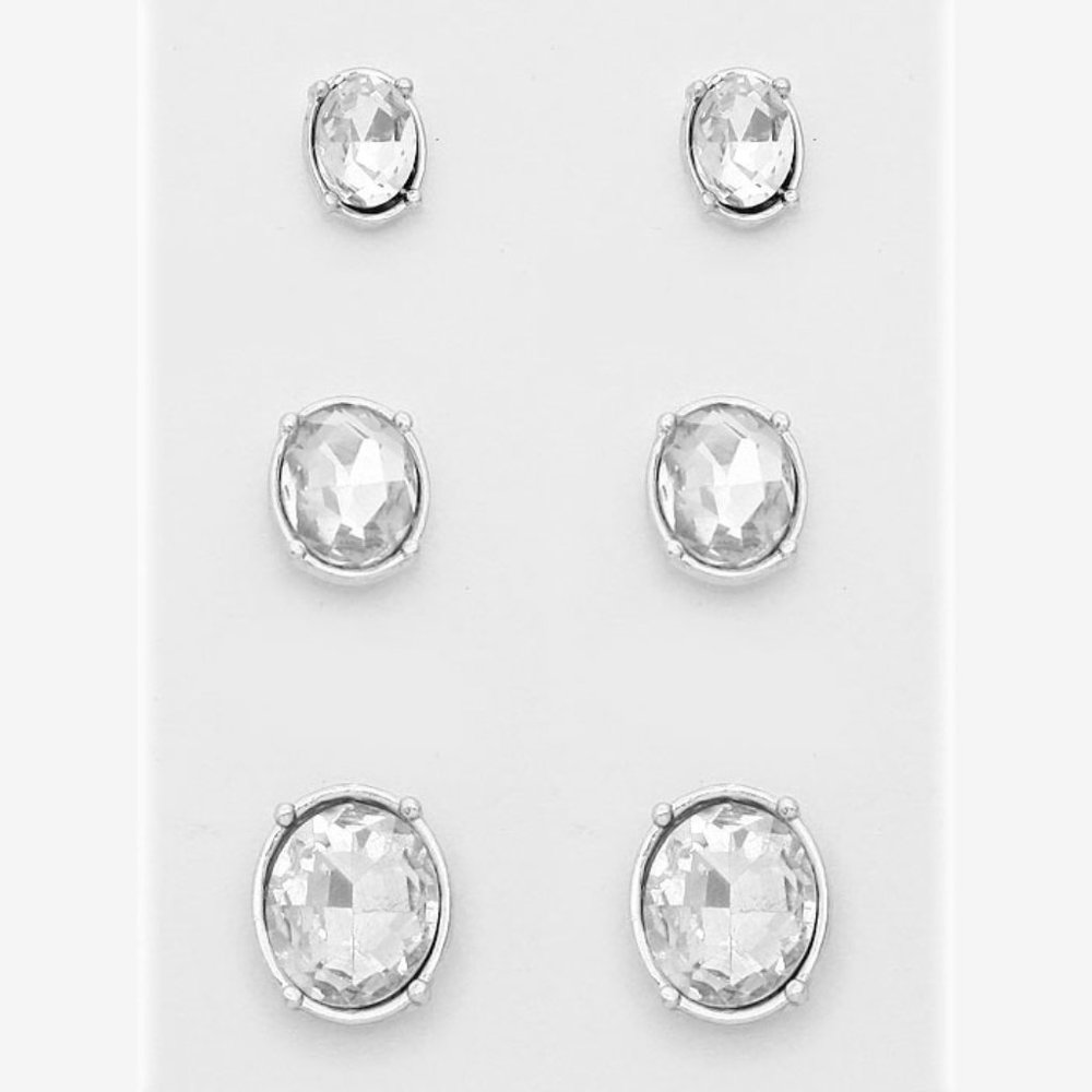 Silver Clear Set of Studs